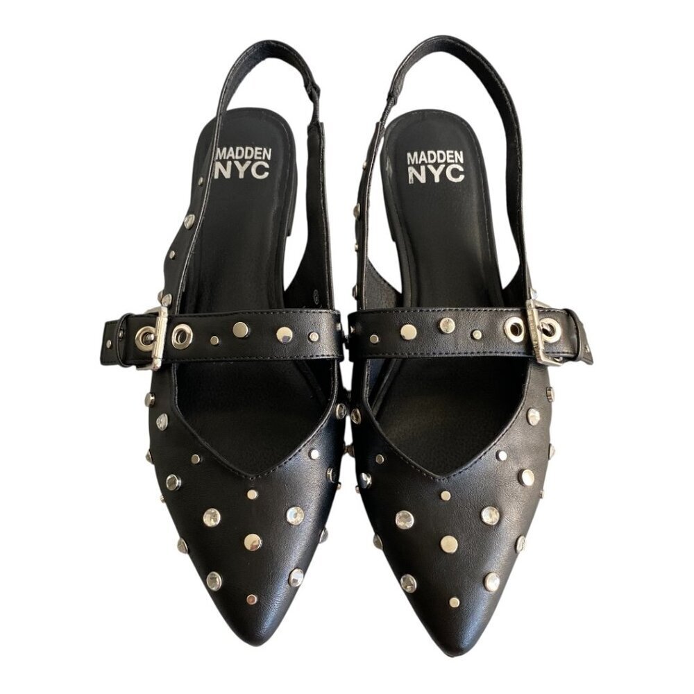 Madden NYC Black Studded Sling Back Shoes Sz 10 Med​​​